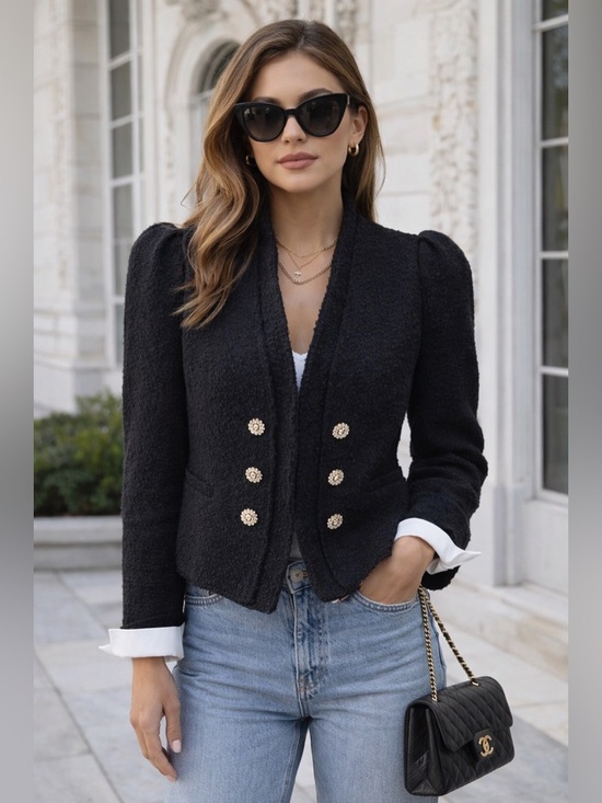 Zara Jackets & Blazers - Zara Black Double-Breasted Textured Blazer with Decorative Buttons